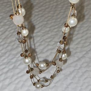 Necklace-Multi strand gold & pearl illussion